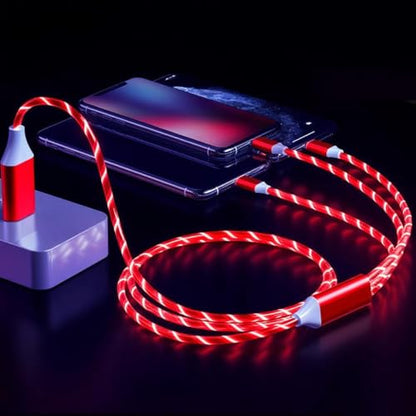 IHAO 3in1 Lighted up LED USB A to USBC MicroUSB Charger Cable Fast Charge Visible Current Flowing Compatible with Almost All Electrical Devices-39Inches Red - color: 3 Combinations Red