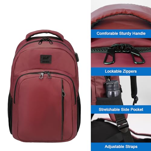 WOLT Laptop Backpack for Men Women for 15.6 Inch and 17 Inch Notebook, Travel Backpack Carry On Flight Approved with Computer Compartment, College Bookbag with USB Charging Port (Red) - color: Red