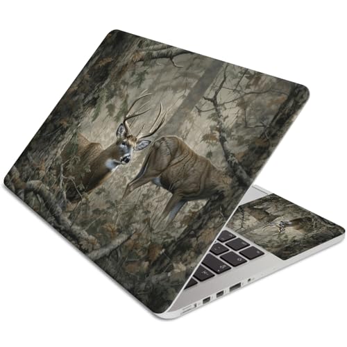15.6 Inch Laptop Skin Sticker, Reusable Vinyl Cover Protector with 2 Wrist Pad Skins, Removable Waterproof Scratch-Resistant for 12-15.6 Inch Laptop Notebook,Deer Hunting on Forest - color: Deer Hunting on Forest