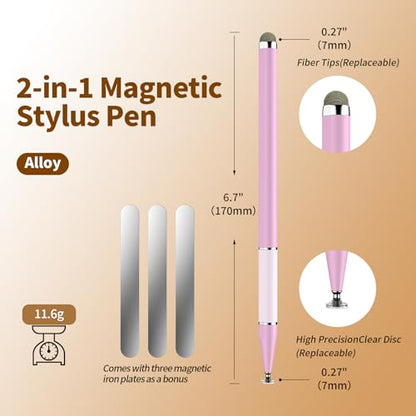 Bopomofo Stylus Pen for Touchscreen,5PCS 2-in-1 Magnetic Stylus Pen | High Sensitivity & Precision Stylus,Extended Pen Body Design,Compatible with Touch Screens(9 Tips+3 Magnetic Sheets) - color: Pink/Purple/Blue/Light Green/Dark Green
