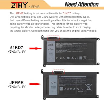 ZTHY 42Wh JPFMR Battery Replacement for Dell Chromebook 3400 3100 2-in-1 | Chromebook 5488 5493 5593 Laptop P101G P101G001 P29T P29T001 0JPFMR 07GDY 16DPH 65N6H 7T0D3 7MT0R DN33X Battery 11.4V 3-Cell - size: 7.56*4.13*0.24 inch JPFMR