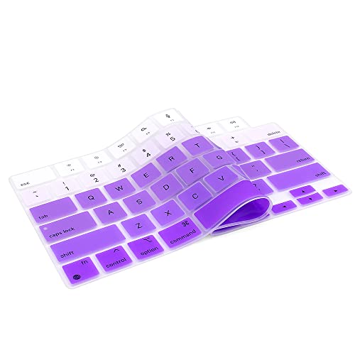 ProElife Keyboard Cover Skin for MacBook Air 13.6 15 inch 2024 2023 2022 M3 M2 Chip A2681 A2941, Ultra Thin Keyboard Protector U.S Enter for 2024-2022 Air 13.6'' 15'' M3 M2 Accessory (Ombre Purple) | US Enter, Ultra Thin (0.26 mm), Silicone Protective Ski