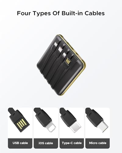10000mAh Portable Charger, Built-in Cable Power Bank, 22.5W Fast Charging Power Supply, smart LED Display, Compact External Battery, Suitable for iPhone, Samsung, Tablet Computers