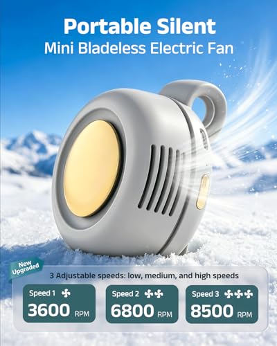 Personal Fan Clip-On, 360° Rotatable Portable Silent Mini Bladeless Fan | 3-Speed Personal Clip On Fan Rechargeable Whirlwind Clip Fan for Shirt Waist Outdoor, Travel, Home - color: Beige