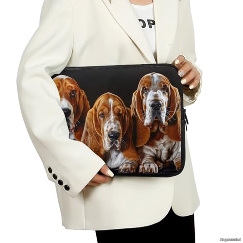 Basset Hound Printed Laptop Bag for Women Men, Lightweight Laptop Case Bag Protective Computer Case Bag 12 Inch Briefcase with Zipper, Easy to Carry Computer Carrying Cover - color: Basset Hound-Brown, size: 12 Inches