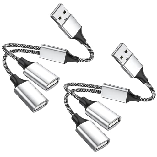 USB Splitter Cable, (2-Packs) USB Y Splitter Adapter Dual USB 2.0 Extension Cord for Charging and Data Transfer, Compatible with Laptop, Mac, Tesla Model 3 - color: USB 1to2