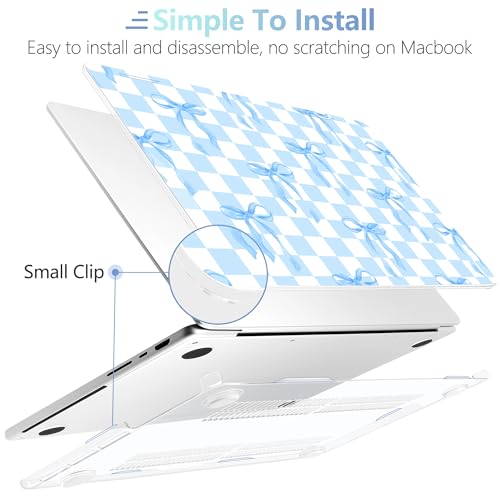 MEEgoodo Compatible with MacBook Pro 14 inch Case (M5/M4/M3/M2/M1) Pro/Max 2026 2025 2024 2023 2021,Case Fit Model A3427/A3426/A3434/A3112/A3401/A3185/A2918/A2992/A2779/A2442, Blue&White Checkers&Bows - color: Blue&White Checkers&Bows