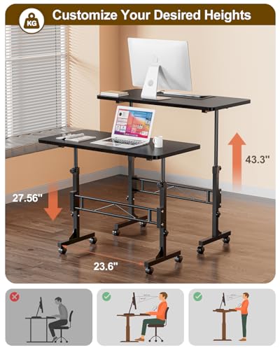 Amztabler Small Standing Desk Adjustable Height, Mobile Stand Up Desk with Wheels, 32 Inch Portable Rolling Desks Conference Room Tablesf for Walking Pad Treadmill Black - color: Wood Black