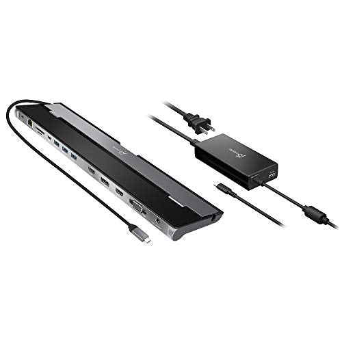 j5create USB Type C Docking Station with 100W PD Charger - Supports 3 Displays | HDMI, DisplayPort, VGA, 100W PD Charging, 1Gbps Ethernet | for MacBook Pro/Air, XPS, and More (JCD543P)