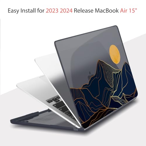Teryeefi Compatible with MacBook Air 15 inch Case A2941 M2 A3114 M3 Release 2023 2024,Design Pattern Slim Cover + Keyboard Cover + OTG Adapter for 15.3 inch MacBook Air Liquid Retina, Mountain Line - color: Mountain Lines