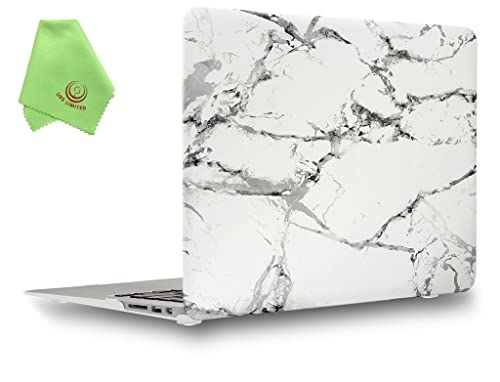 UESWILL Marble Pattern Smooth Hard Shell Case Cover Compatible with MacBook Air 11 inch (A1465/ A1370) + Microfibre Cleaning Cloth, (White/Grey) - color: Pattern-marble White/Grey, size: MacBook Air 11"