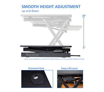 Rocelco 38" Height Adjustable Standing Desk Converter with Dual Monitor Mount Bundle - Sit Stand Computer Workstation Riser - Retractable Keyboard Tray Gas Spring - Black (R DADRB-38-DM2)
