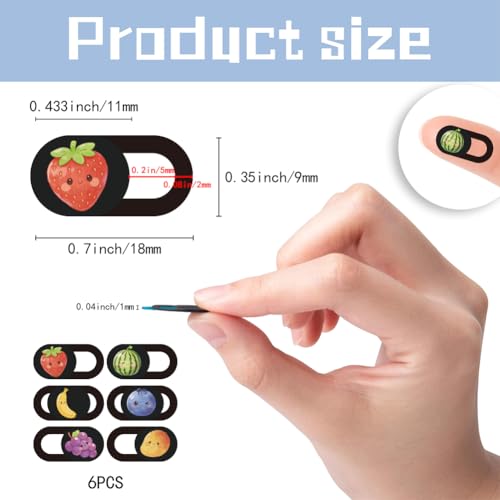 6Pcs 6 Styles Cute Laptop Camera Cover Fruit Privacy Guard Accessories, 0.04 Inch Ultra Thin Webcam Cover Slide Protector Blocker for Desktop Computers Tablet Notebook Mini PC Office Use - color: Fruits