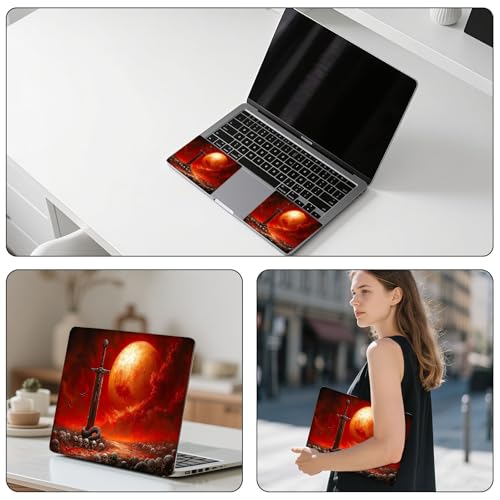Aesthetic Laptop Skin Sticker, Blood Moon Sword with Coiled Serpent Waterproof Vinyl Laptop Decal, Removable Bubble Free, Reusable Protective Cover for 13 14 15 15.6 Inch - color: Blood Moon Sword with Coiled Serpent