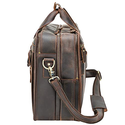 Polare Modern Messenger Bag with Retro Feel 17" Men’s Laptop Briefcase with Full Grain Leather and Premium YKK Zippers - color: Dark Brown(fit 15.6" Laptop)
