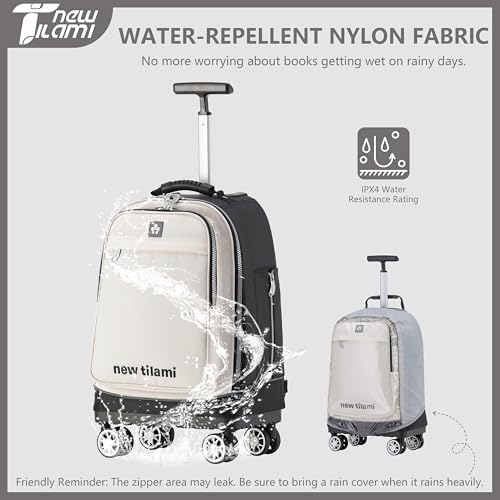 NEW TILAMI 19 Inch Rolling Backpack for School Travel with 4 Spinner Wheels | 360°rotating Universal Wheel, Large Organizer Compartments, Adjustable Handle, Carry on for School Students Business Travel - color: White