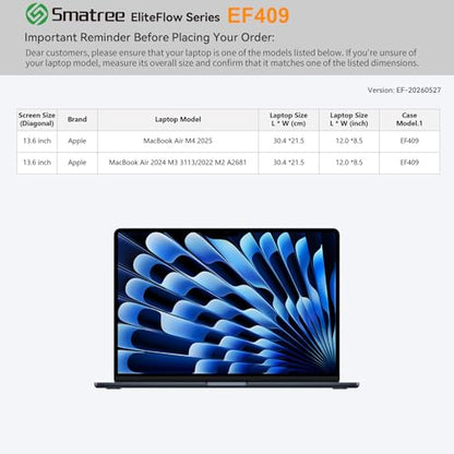 Smatree EliteFlow Laptop Case for 13.6 inch Apple MacBook Air M4 2025 | for 13.6 inch Apple MacBook Air 2024 M3 3113/2022 M2 A2681,Protective Laptop Case with Pocket(EF409) - size: 1.05| for APPLE 13.6" MacBook Air 2025/2024(EF409)