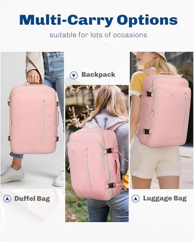 Carry on Backpack 38L Large Travel Backpack for Women Flight Approved Weekender Bag Laptop Backpack Men 15 inches Light Pink - color: Light Pink
