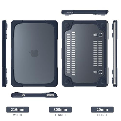Batianda Heavy Duty Case for MacBook Neo 13 Inch 2026, Indigo | Fits Model A3404 A18 Pro Chip, Ergonomic Foldable Stand Holds 22lbs, TPU Bumper, Matte Translucent Shockproof Hard Shell - color: Indigo
