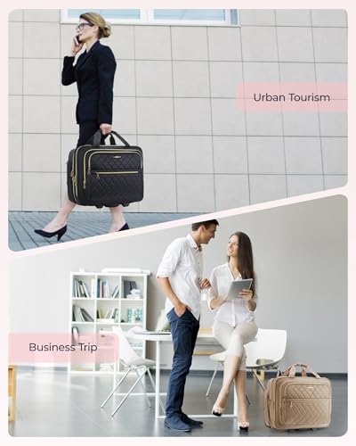 BAGSMART Women's Rolling Laptop Bag for 15.6 Inch Laptop, Black | Underseat Carry-On Luggage with TSA Lock, Wheeled Computer Briefcase for Travel Work Business