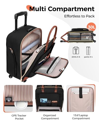 MATEIN Underseat Carry On Luggage with Spinner Wheels, 16 Inch Rolling Laptop Bag Women, Wheeled Briefcase 18x14x8 Personal Item Travel Bag, Small Airline Approved Roller Suitcase for Travel Work
