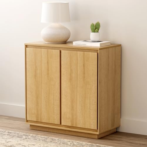 EYYTHUNG Buffet Storage Cabinet, Accent Sideboard Cabinet with Adjustable Shelves and Handless Design, Credenza Console Table for Living Room, Natural Oak - color: Natural Oak, size: 1 PC