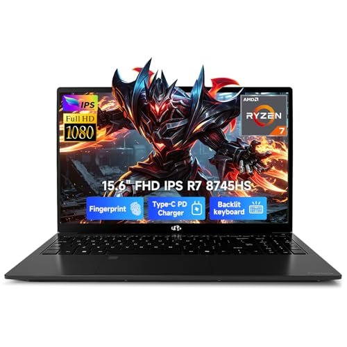 NIMO 15.6" IPS FHD Light Gaming Laptop, AMD Ryzen 7 8745HS 32GB DDR5 RAM 1TB SSD (8C/16T, up to 4.9 GHz Beat R9 7940HS) Radeon 780M GPU 100W Type-C 2Y Warranty Fingerprint for Gamers & Students - color: Black, style: 32GB RAM | 1TB SSD