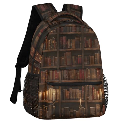 Library Bookshelf Backpack for Women Men Adults Shoulder Computer Laptop Backpack Sports Hiking Gym Workout Travel Casual Daypack - color: Multicolor 1