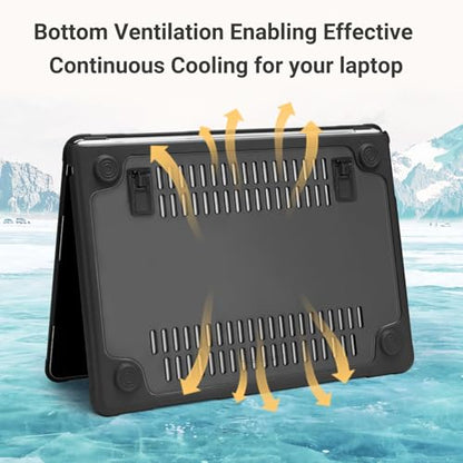 MOSISO Compatible with MacBook Air 13 inch Case M5 M4 M3 M2, Black | 4 in 1 Kit Anti-Crack Hard Shell with Kickstand for MacBook Air 13.6 inch Case 2026-2022 A3449 A3240 A3113 A2681 - color: Black