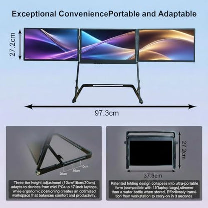 14-Inch WUXGA IPS 60Hz Triple Portable Monitor Extender | for 13–16”Laptops,Stable Bracket with Anti-Pinch Design,Aluminum Alloy,USB-C & H/D Interface,Suitable for Travel,Home Office