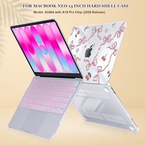 for MacBook Neo 13 inch Case 2026 A3404 with A18 Pro Chip, Anti-Scratch Slim Pattern Plastic Hard Shell Case 13-inch Neo Protective Cover with Keyboard Cover & Screen Film, Flowers & Bows - color: Flowers & Bows