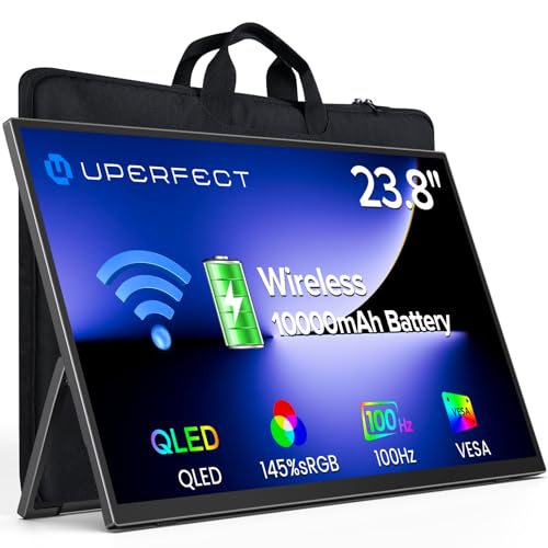 UPERFECT 23.8" 1080P 100Hz Wireless Portable Monitor with Battery 10000mAh | 145% sRGB QLED Gaming Monitor with Stand, Bag & VESA, Large Second Screen for Laptop, Computer, Phone, Game Consoles - size: 23.8"