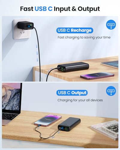 Portable Charger Power Bank 30000mAh USB C 22.5W Fast Charging Black | External Battery Pack PD QC4.0 with Flashlight 3 Outputs & 2 Inputs Battery Bank for iPhone Samsung Galaxy iPad etc