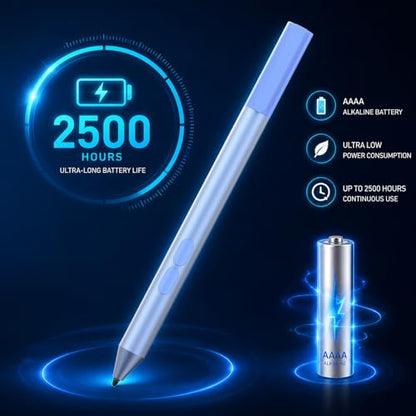 Active Pen for Surface Pro 11/10/9/8/X, Laptop, Book - 2500H Battery | MPP Stylus for Surface Go, Studio, Kobo HP ASUS, Palm Rejection, 1024 Pressurel for Students Artists Drawing Note-Taking - color: Azure