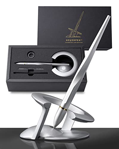 novium Hoverpen Interstellar - Luxury Pen Made With Aerospace Alloys | Unique Aesthetic, Free Spinning Executive Pen, Desk Decor (Starlight Silver, 18K-Gold) - color: Starlight Silver, style: 18K Gold-Plated