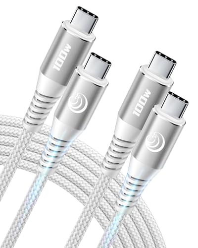 USB C to USB C 100W [6ft/2 Pack] USBC to USBC Cable Charger 5A C to C Fast Charging Cord 5A for MacBook Pro/Air, iPhone 16/15 Pro Max Plus,iPad Pro,Samsung Galaxy S24 Ultra S23,Pixel,PS5,Switch - color: White, size: 6ft+6ft