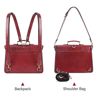 ECOSUSI Backpack for Women Briefcase Messenger Laptop Bag Vegan Leather Satchel Work Bags Fits 15.6 inch Laptops, Red - color: 3red-l