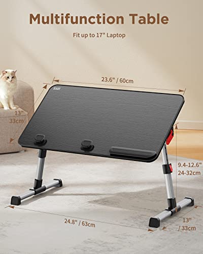 SAIJI Laptop Bed Tray Table, Adjustable Home Office Standing Desk Portable Lightweight Foldable Lap Desk for Sofa Couch Floor Working Studying Reading Writing Eating,Fit Up to 17" Laptop(Large，Black) | Adjustable Standing Desk Foldable for Sofa Couch Floo