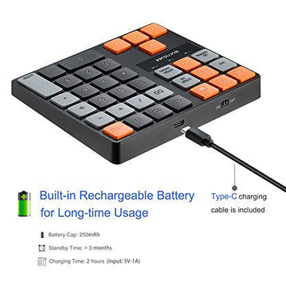 SurnQiee Bluetooth Numeric Keypad, Wireless Number Pad 35-Keys Financial Accounting Rechargeable Number Keyboard for Laptop Desktop, PC, Notebook - color: 35 keys - Bluetooth