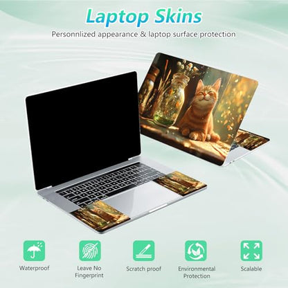 Laptop Skin Sticker Decal 12"-15.6" Universal Laptop/Notebook/Netbook Vinyl - Waterproof Scratch Resistant,Fits HP Dell Lenovo MacBook,2 Free Wrist Pads,Easy Apply & Remove,Cute Cat Sunshine - color: Cute Cat Sunshine