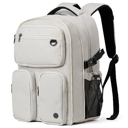 mixi Large Expandable Travel Laptop Backpack, Lightweight Durable College Bookbag Men Woman 15.6" Computer Bag, Water Resistant Outdoor Hiking Backpacks With Multifunction Pockets, Beige - color: Beige Expandable