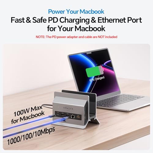MacBook Docking Station Dual Monitor 4K@60Hz with M.2 NVMe SSD Enclosure | PULWTOP Vertical USB C Laptop Stand Dock for MacBook M5/M4 Pro/Max, 2 HDMI, PD, USB A/C 10Gbps, Ethernet, Space-Saving - Gray