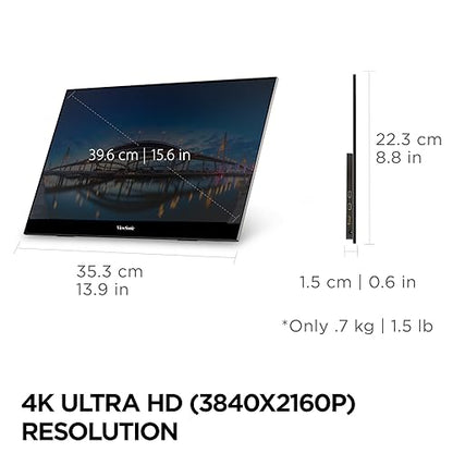 ViewSonic VX1655-4K-OLED 15.6 Inch 4K Portable Monitor, OLED Display for Immersive Mobile Workspaces and Second Screen Productivity, Built-in Stand, 60W USB-C, and Mini HDMI Inputs - style: 4K OLED