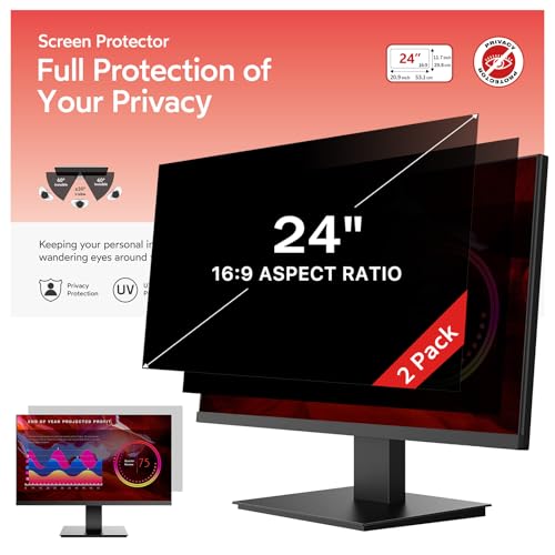 bersem 2 Pack 24 Inch Computer Privacy Screen for 16:9 Ratio Monitors, Anti-Glare, Blue Light Filter, Removable, UV-Blocking - size: 24 Inch 16:9