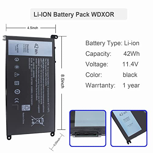 WDX0R Replacement Laptop Battery for Dell Inspiron 13 15 5000 7000 Series 5565 5570 7573 5379 5567 7378 5579 7560 7570 5568 7579 7375 5578 5378 Latitude 3340 3490 3590 3500 3390 Battery 11.4V 42Wh - size: WDX0R
