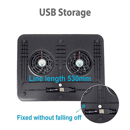 Laptop Cooler Cooling Pad 10"-16" Notebook Cooler Cooling Stand - Slim Portable USB Powered 2 Fans, Adjustable Mounts Laptop Stand Height Angle.