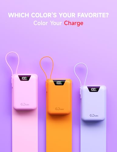 M2 Portable Charger, 20000mAh Power Bank, PD 35W Ultra Fast USB-C Built-in Cable, Compact Cute Mini External Battery Pack for iPhone, Samsung, Android iPad (Purple) - color: Purple