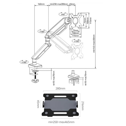 Monitor Stand Mount with Adjustable Tray for 10-32” Monitors, Full Motion Gas Spring Arm, C-Clamp and Grommet Base, Laptop Compatible,Black - color: Black