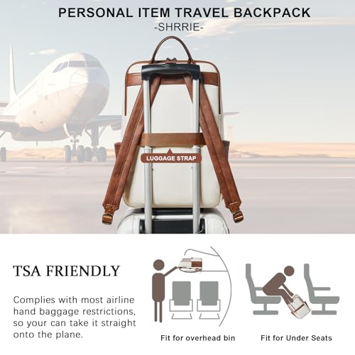 17 inch Leather Laptop Backpack for Women, Large Travel Backpack with 6 Compartments, Computer Backpack Purse for Work College - color: Beige