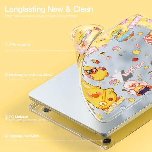 Batianda Premium Clear TPU Case for New MacBook Air 13.6" M5/M4/M3/M2 with Fun Pattern, Ultra-Slim Lightweight Protective Shell with Anti-Yellowing, Scratch Resistance & TPU Keyboard Cover, Cute Duck - color: Cute Duck